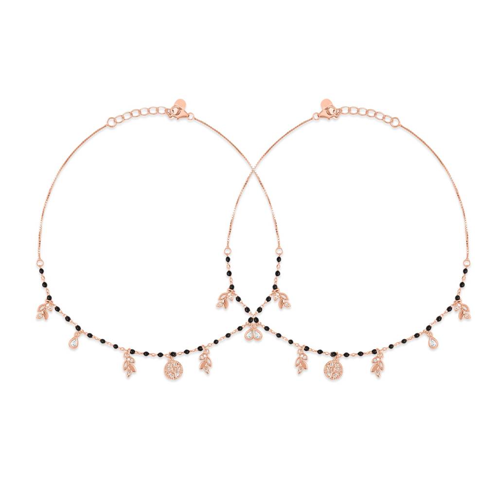 Charming 925 Sterling Silver Rose Gold Plated Anklet : ANK-60404-PAIR-RG