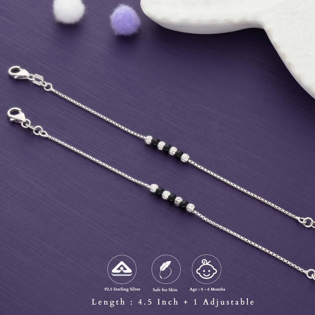 Iyal Drishti Bead 925 Silver Kids Anklet (0-6 Months) : KA-KC-RH-B-236-P