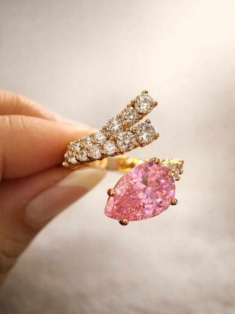 Pink Moissanite & Ad Rose Gold Designer Ring | Adjustable : ATR657PSDR