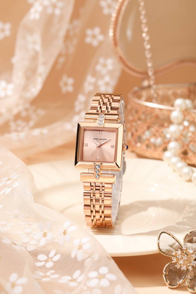 Daniel Hechter Paris Cambon Collection Luxury Watch For Women With Square Dial, Crystal Accents And Stainless Ste : DHW2008-33