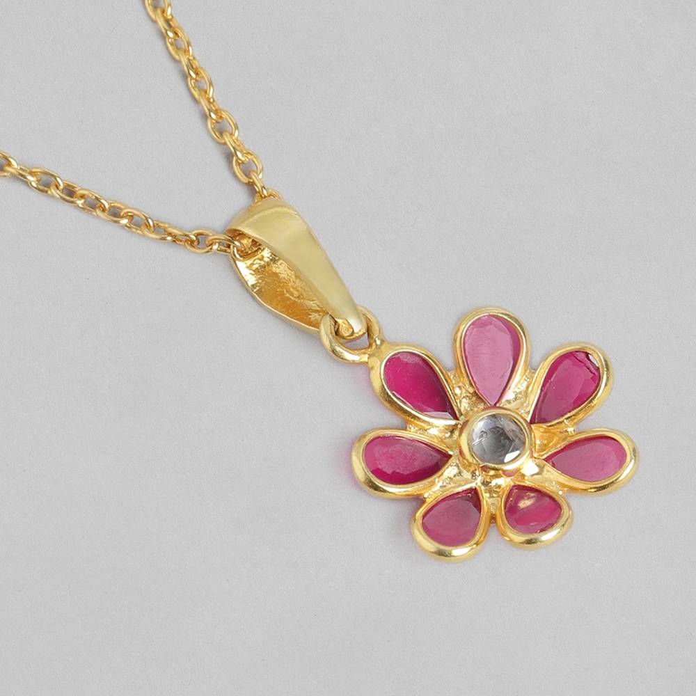 This Beautiful Red Ruby Flower Pendant Comes With A Sleek Pure 92.5 Silver Chain, A Perfect Accessory To Enhance Your St