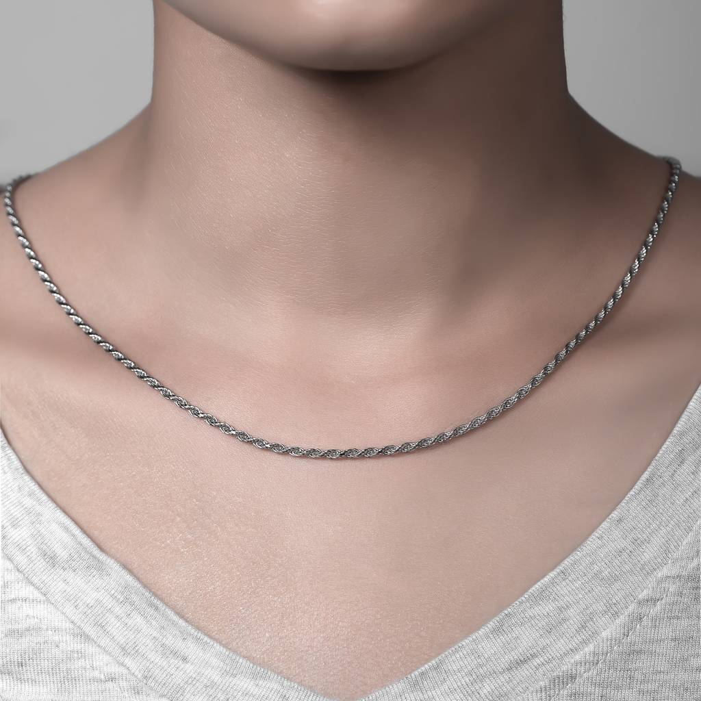 925 Sterling Silver Italian Handmade Chopin Chain For Men, 20 Inch Rhodium Plated Silver Chain : BRDCRHM