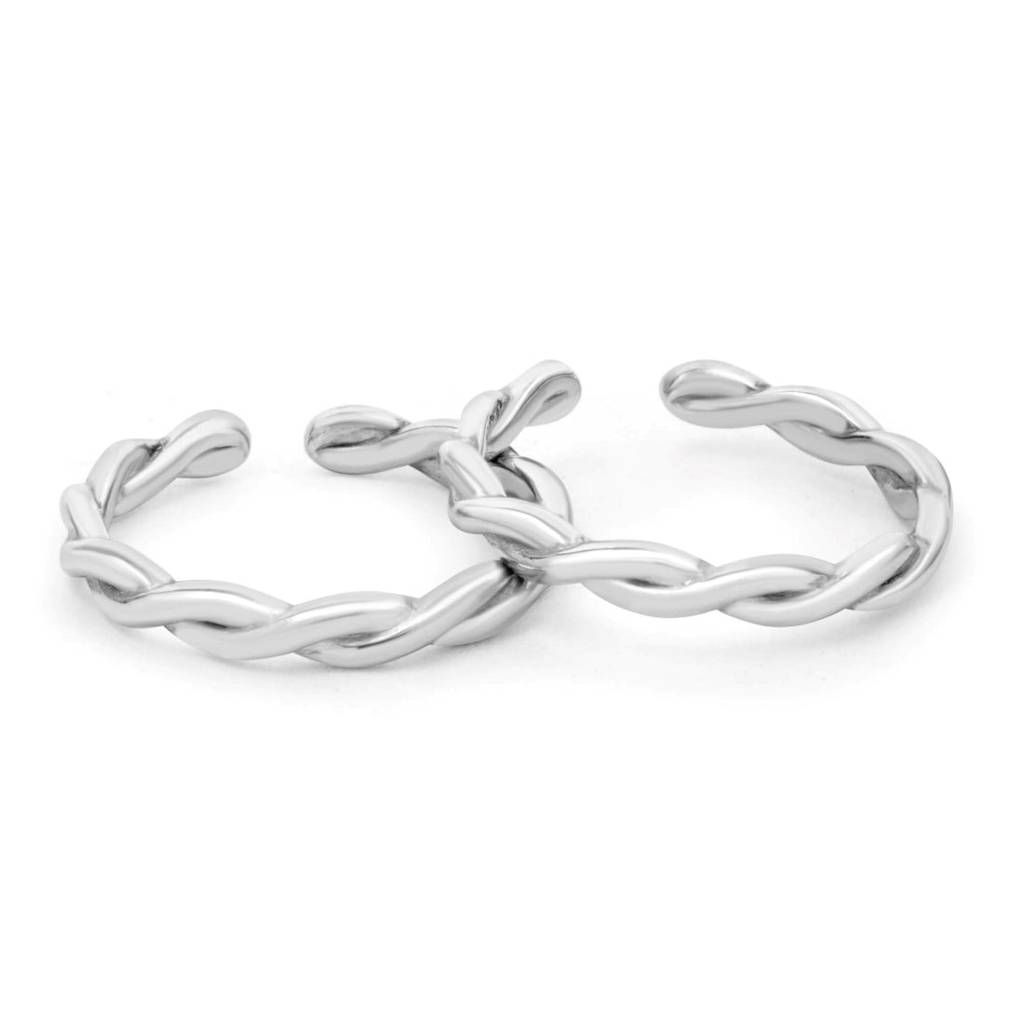 Sleek Twisted Rhodium-Plated 925 Sterling Silver Toe Rings : TOE-10078-R