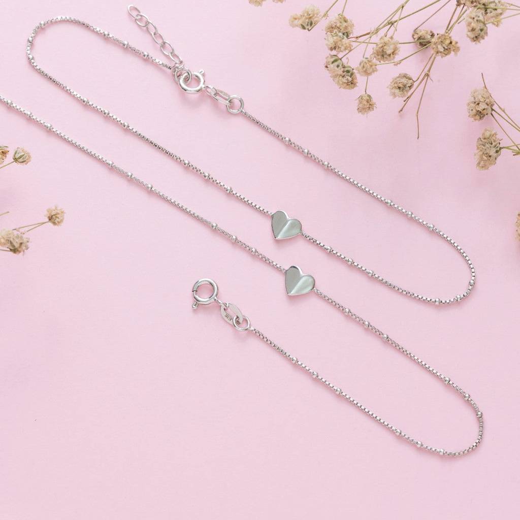 Delicate Heart 925 Sterling Silver Anklets : ANK-60137-PAIR