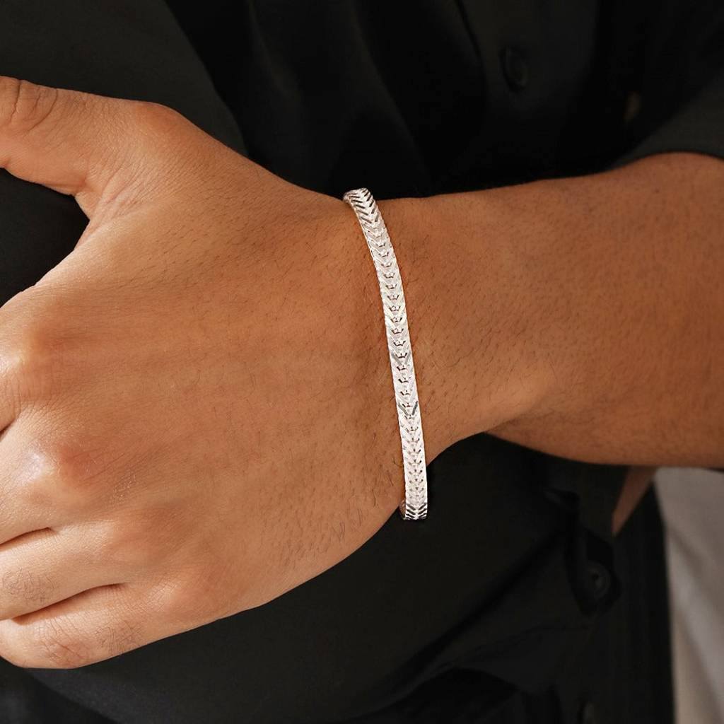 Linked Weave Silver Plated 925 Sterling Silver Men'S Bracelet : BR-80432-85-5-S