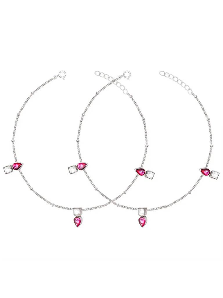 Silver 92.5 Anklet With Square And Drop Stones : U080SO08LA0322