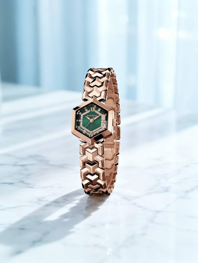Giordano Analog Watch For Women Â Hexagon Dial With Crystal Accents, Stainless Steel Bracelet, Elegant Wristwa : GZ-60137-33