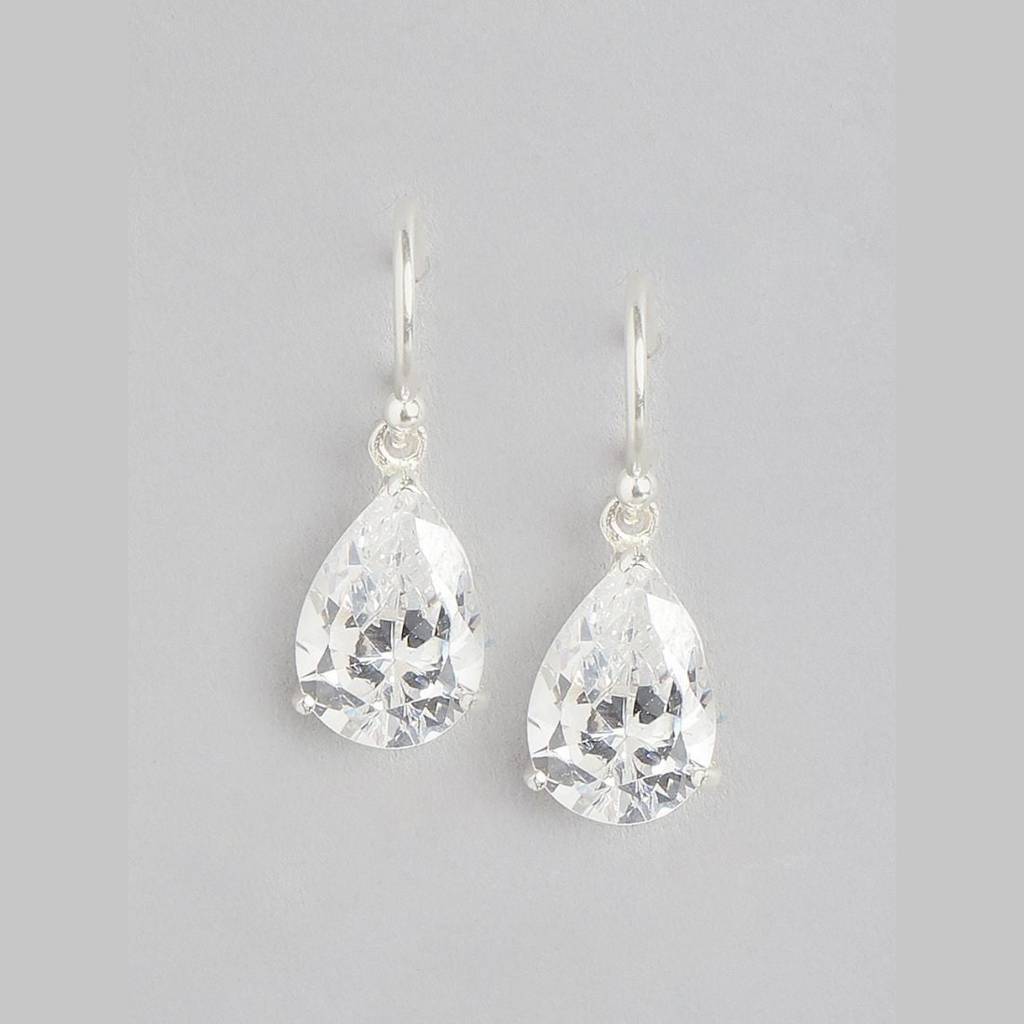 Tear Drop Cz Rhodium Plated Dangle 925 Sterling Silver Earring : EAR-20405