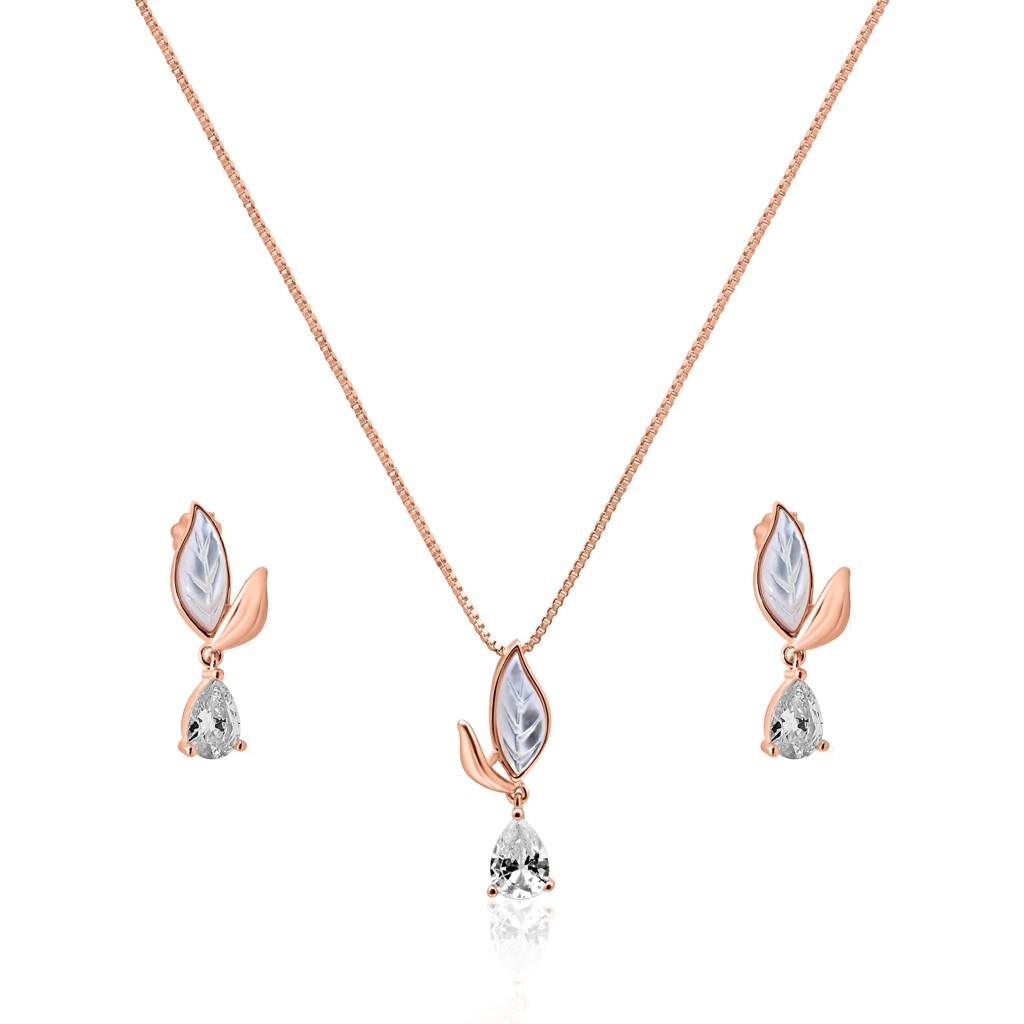 925 Pure Silver Zircon Studded Rose Gold Chain Pendant Set-Cps1022 : CPS1022