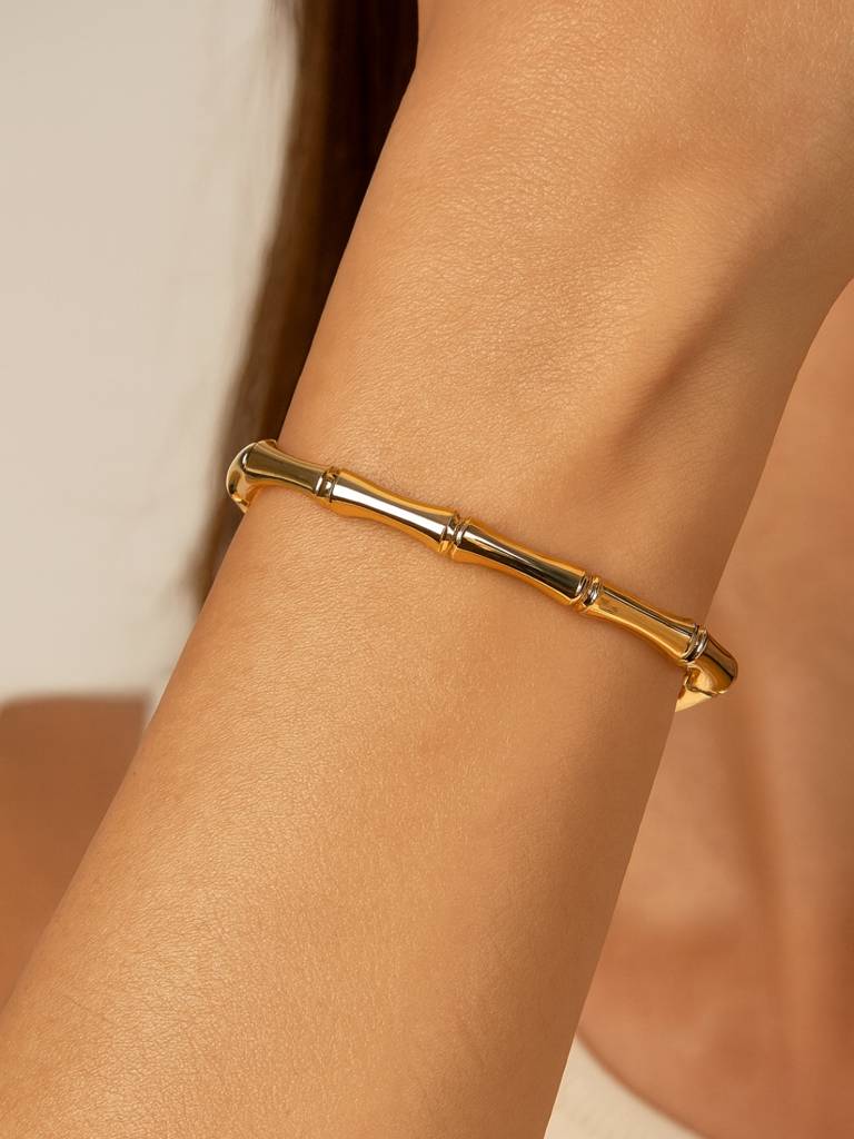 Bamboo Full Cuff Bracelet In 18K Gold | Anti-Tarnish, Everyday Jewelry : ATB615BFC