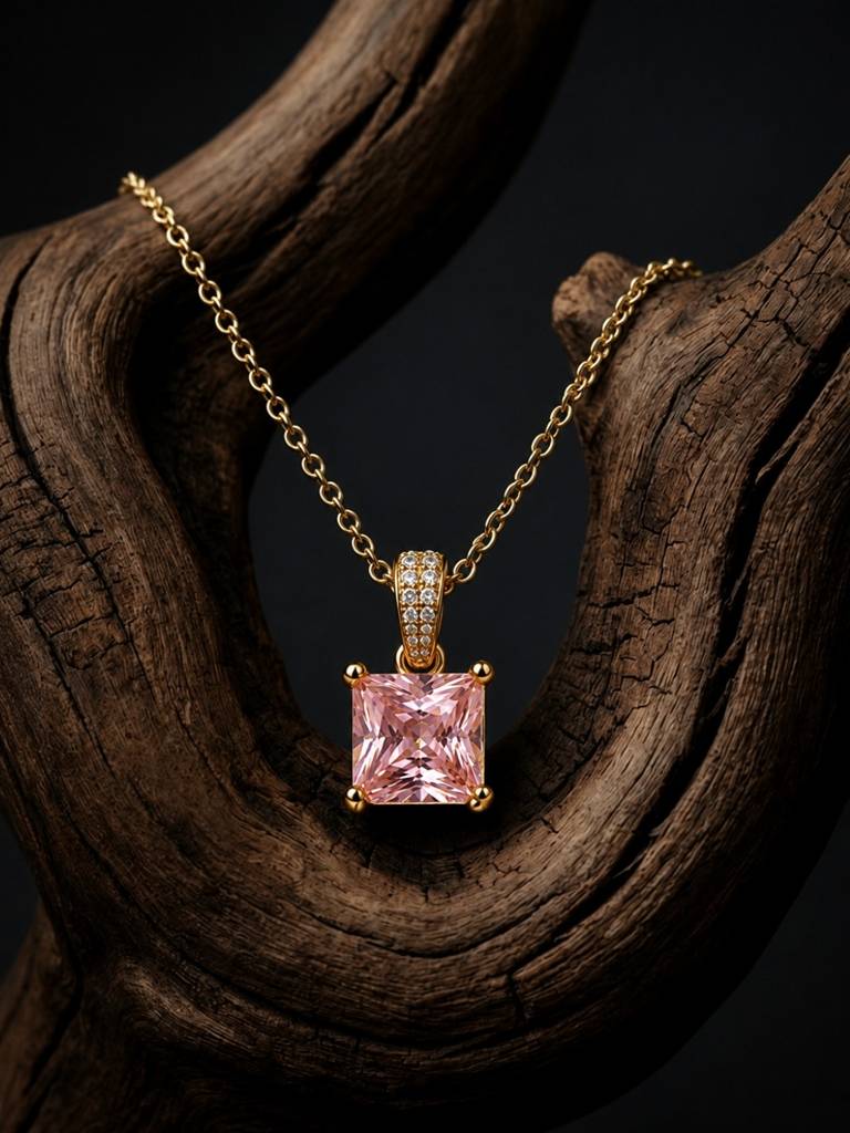 Square-Cut Pendant Necklace & Huggie Earring Set : SET1007PQSD