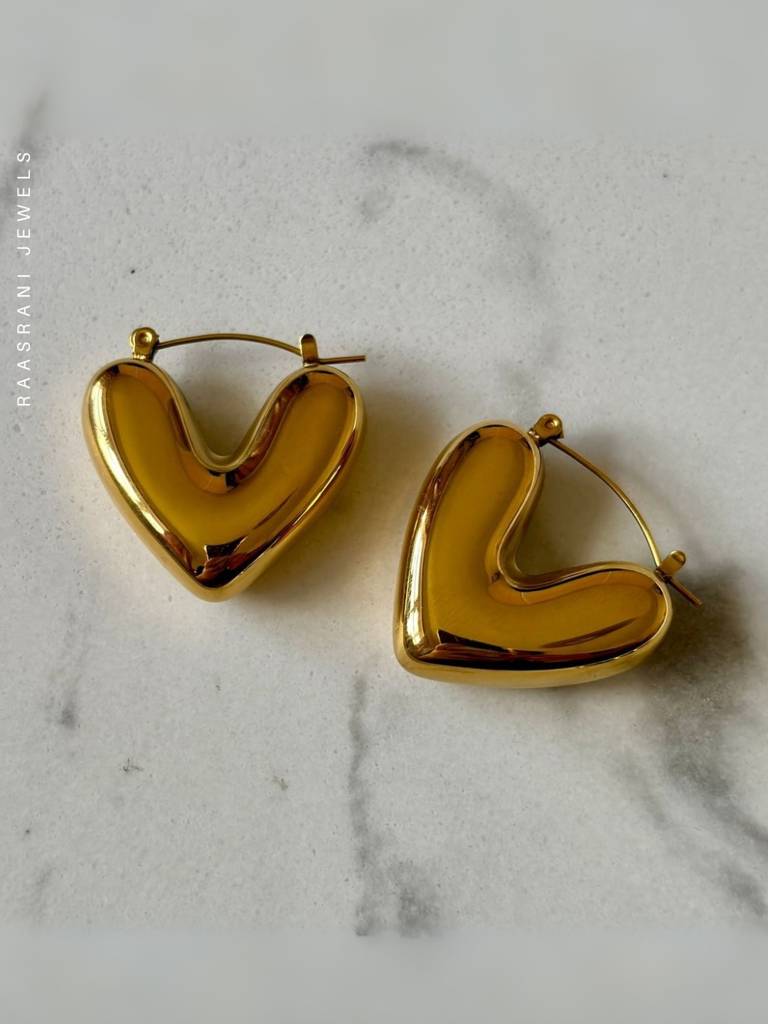Gold Heart Hoop Earrings | 18K Gold Plated Everyday Hoops : ATE632GHH