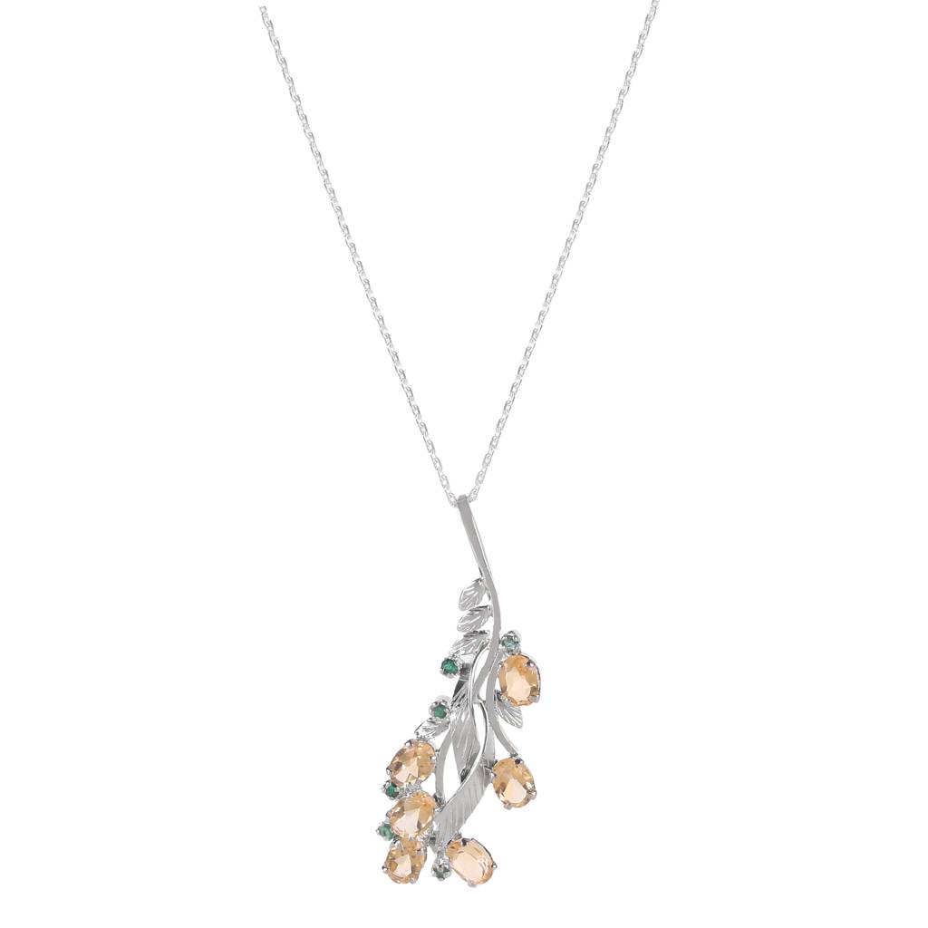 925 Sterling Silver Citrine Pendant With 18In Chain For Women, November Birthstone Handcrafted Jewelry : FU-0816-C