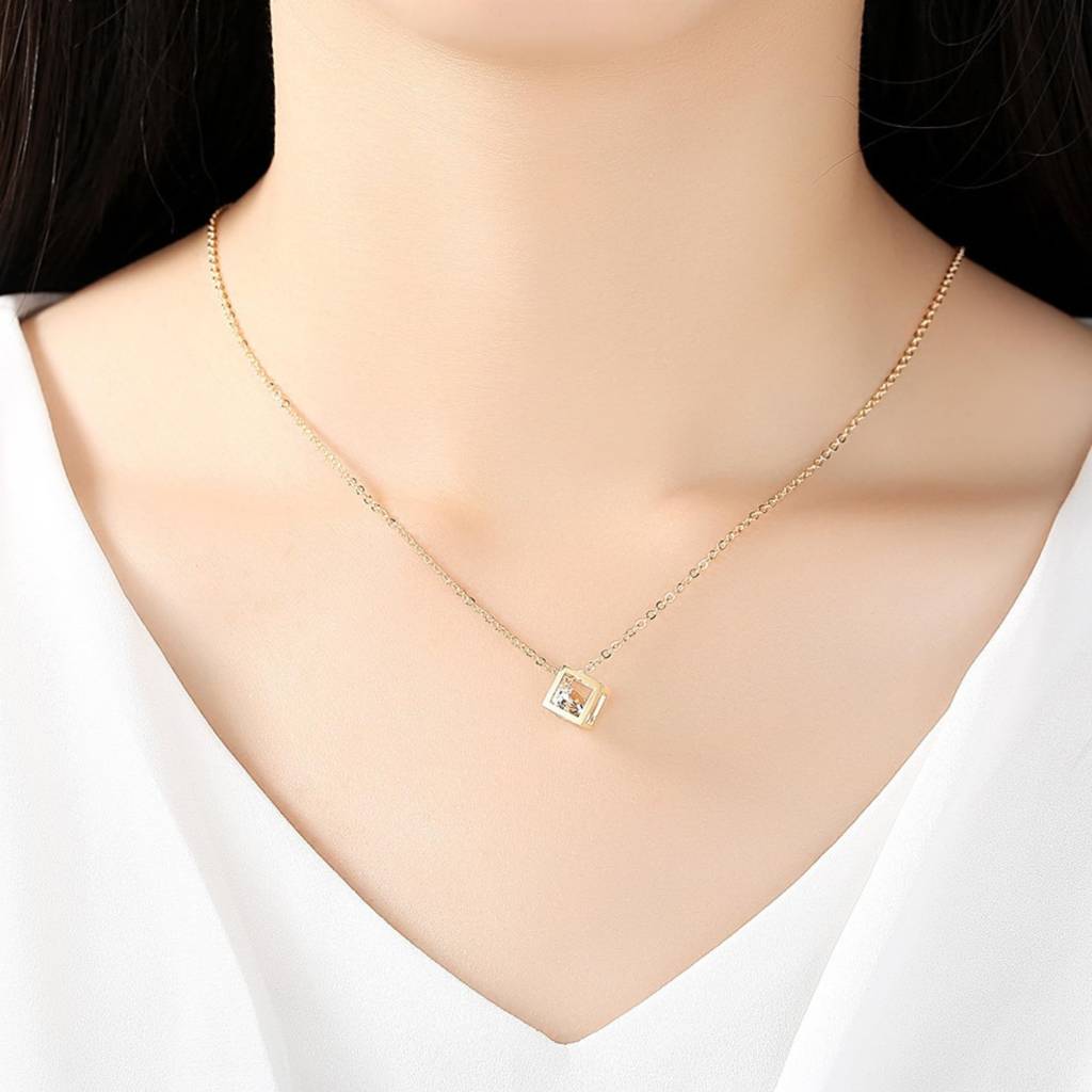 Diamond Cube Pendant Necklace : NC_SS_CubeDimnd_gld