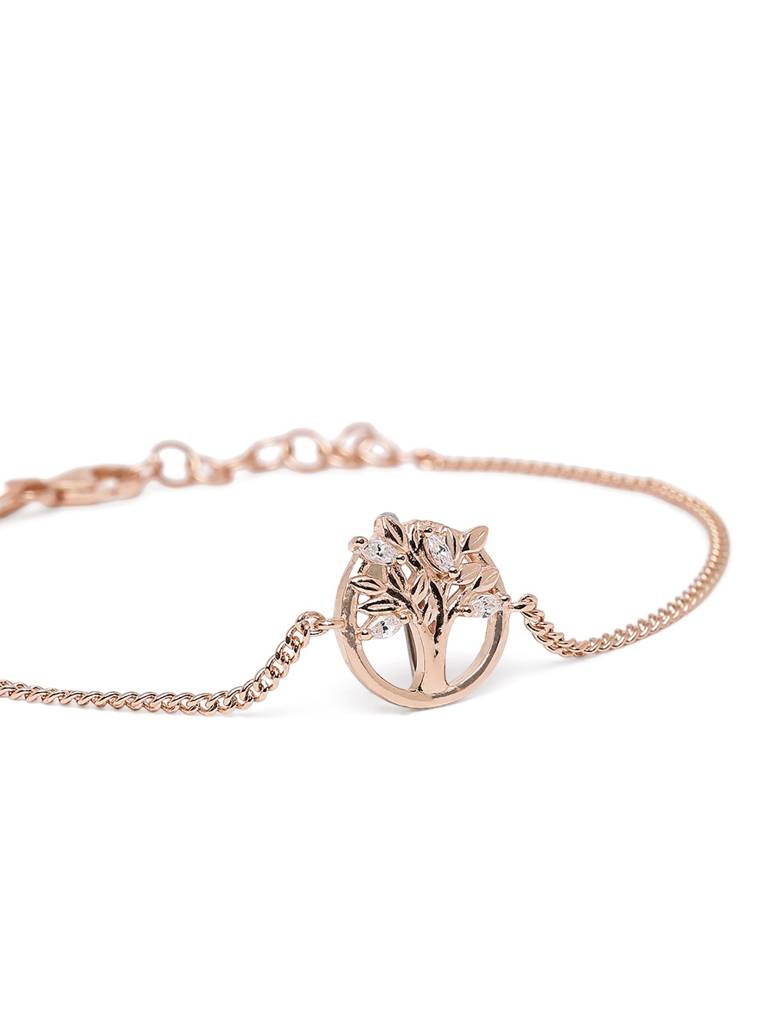 18Kt Rose Gold Plated Cz Tree Of Life Charm Bracelet : FJB5905