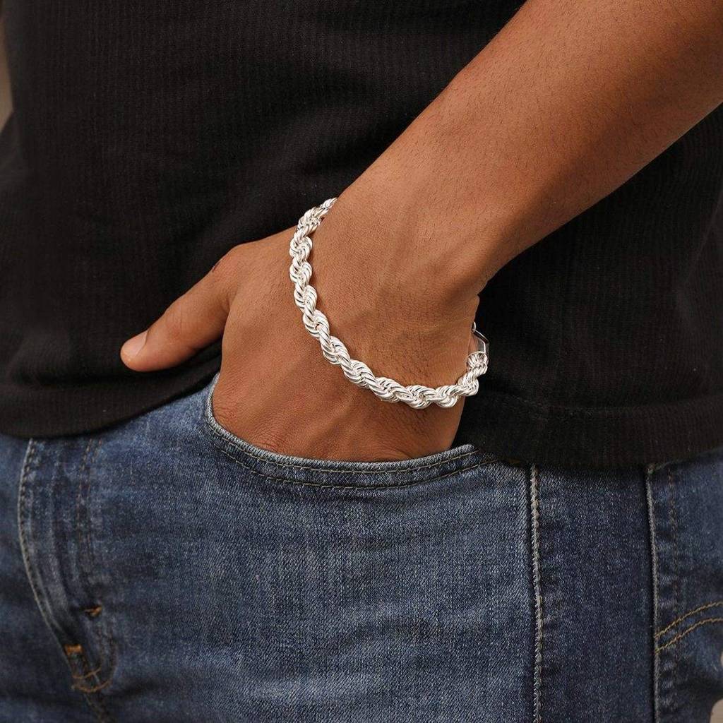 Masculine Silver-Plated 925 Sterling Men'S Twisted Chain Bracelet : M-BR-80427-85-7-S