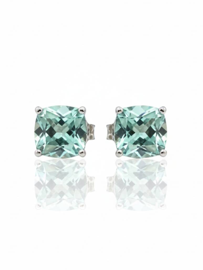 Kicky & Perky Natural Green Amethyst Cushion-Cut Solitaire Stud Earrings In 925 Sterling Silver : VSILSME003