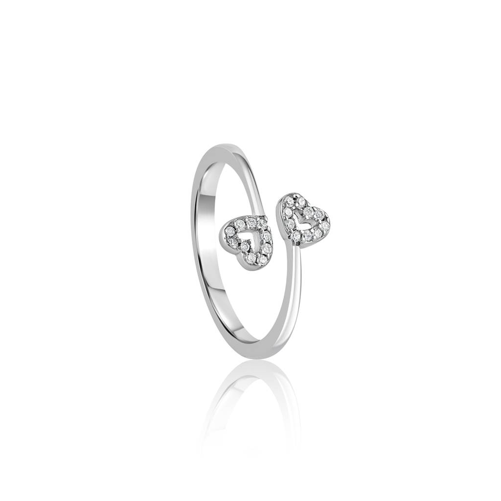 925 Sterling Silver Open Double Heart Ring With Cubic Zirconia Halo : RJSPRG51