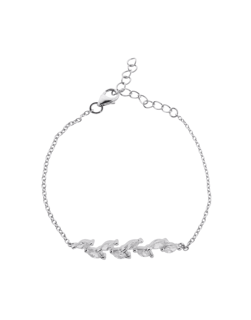 925 Sterling Silver Zircon Ferns Bracelet With Link Chain & (Adjustable) : BR-20001-R