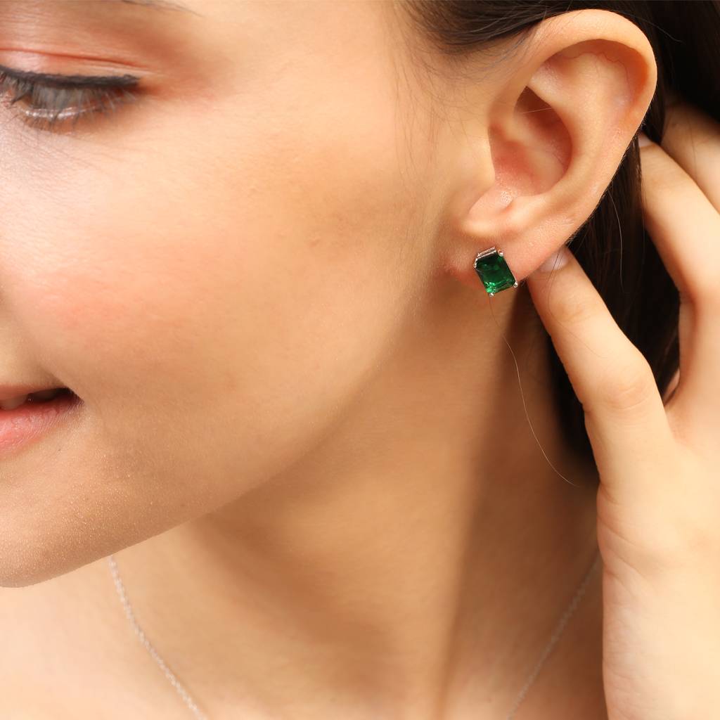 Iski Uski 925 Sterling Silver Victoria Emerald Drop Earrings