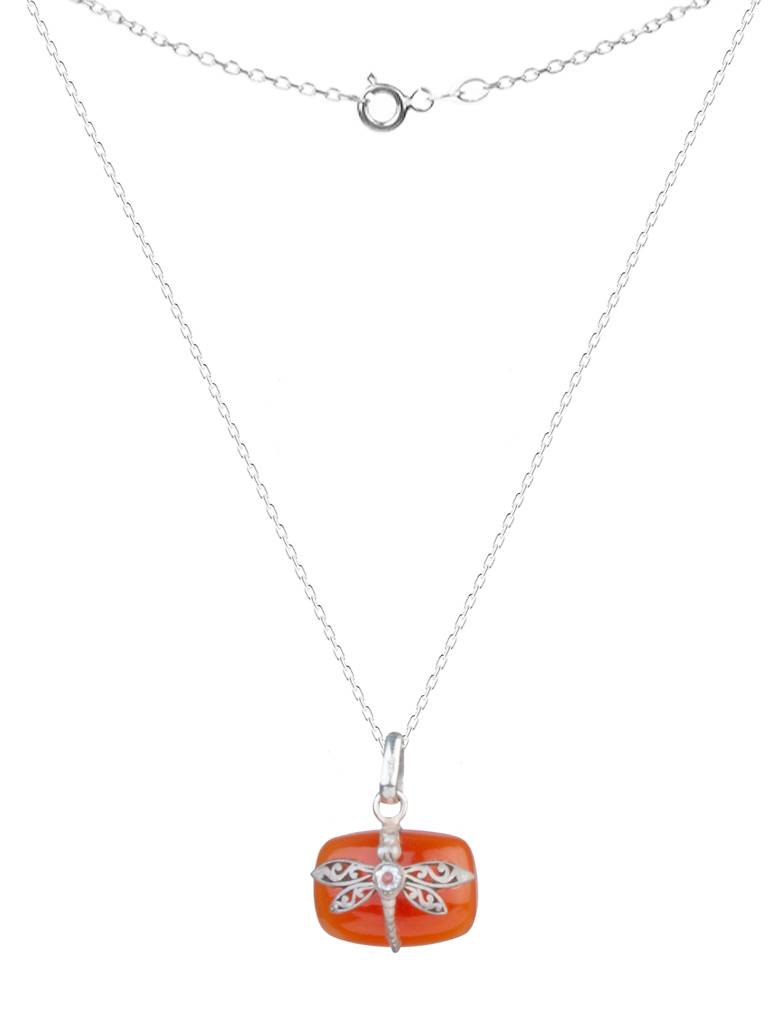 925 Sterling Silver Carnelian Pendant With 18 Inch Chain Handmade Gemstone Necklace For Women Elegant Jewelry Gift : FU-1040