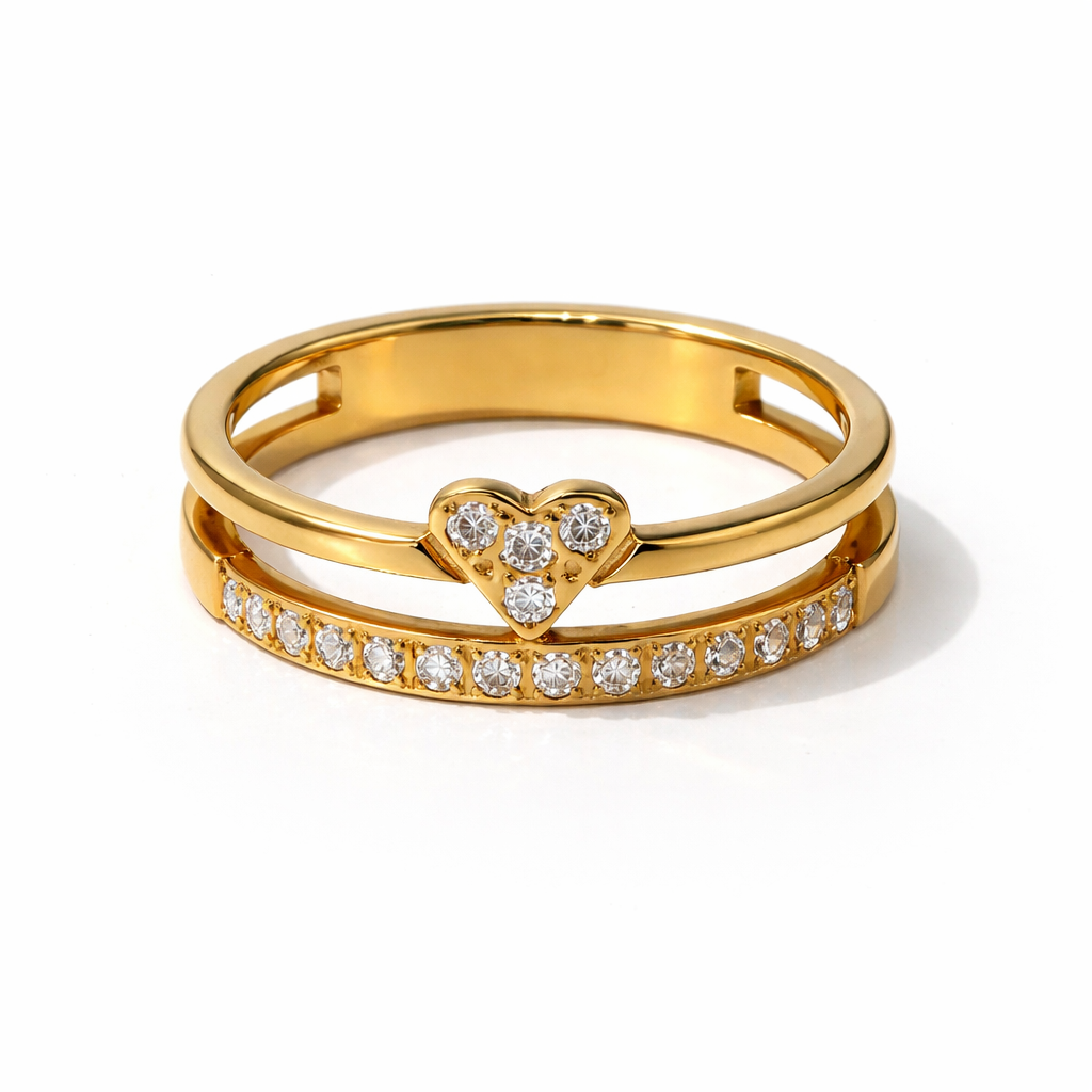 Gold Plated Crystal Floral Double Band Ring For Women | Elegant Statement Ring : 1006891