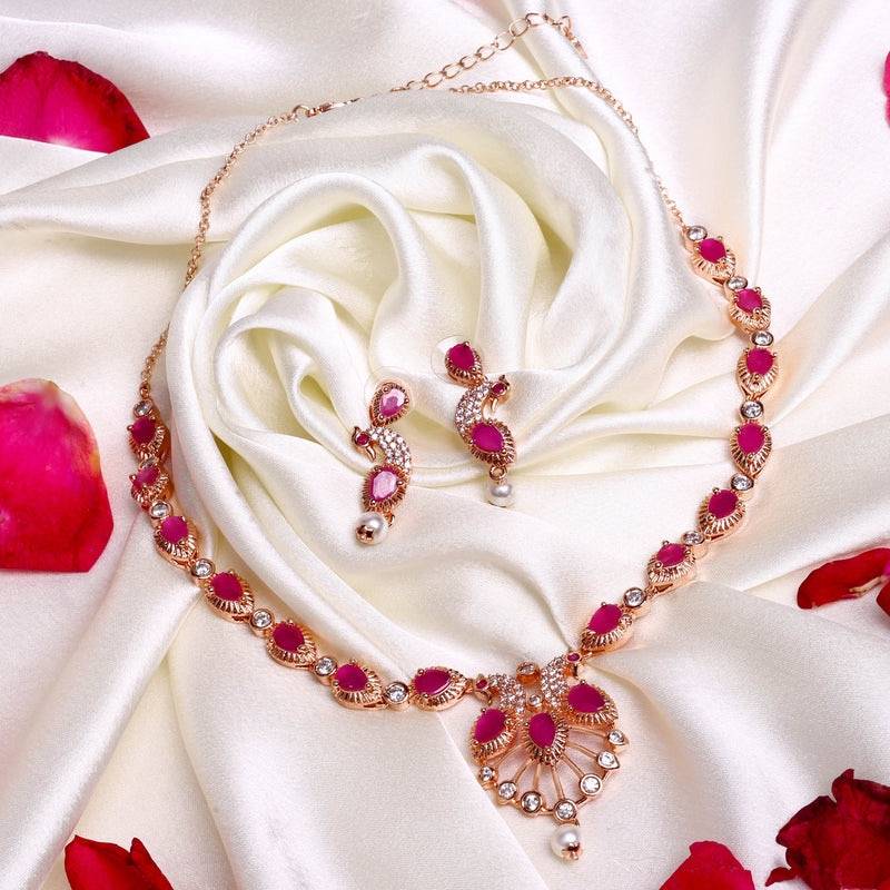 Morbagh Party Wear Dazzling Cz Necklace Set : AD-910-RGRBNKER