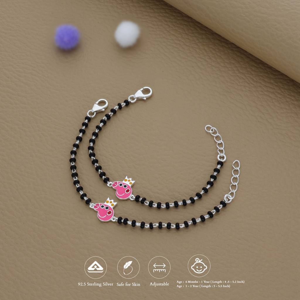 Iyal Little Princess Charm 925 Silver Kid Nazariya Bracelet| Adjustable| Everyday Wear| 6Months - 2Yrs : NA-KN-RH-M-138-P