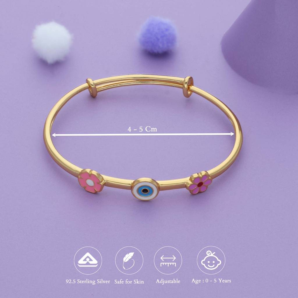 Bloom Shield 18K Gold Polish Silver Kid Bangle(0-5 Yrs) : KBL-5-S
