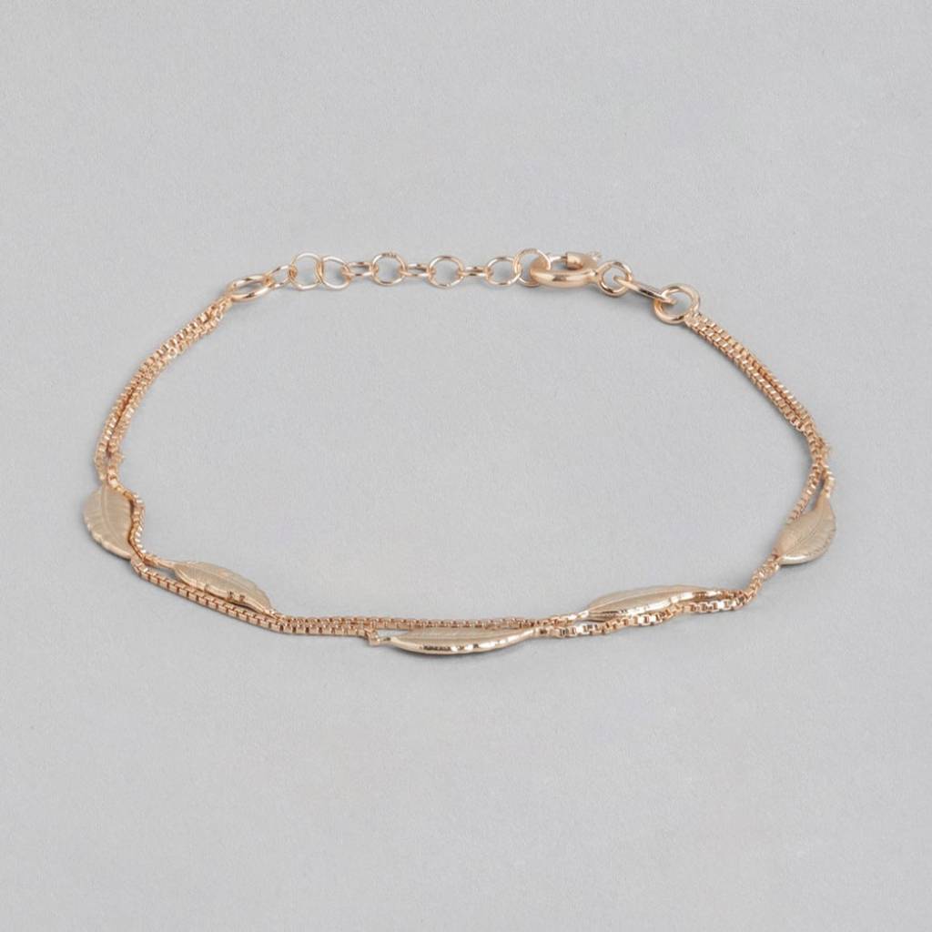 Leafy Foliage Rose Gold-Plated 925 Sterling Silver Bracelet : BR-80289-RG