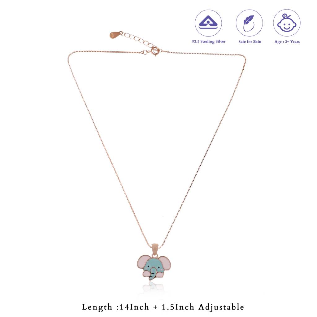Cuddly Elephant Rose Gold Polish 925 Silver Kids Chain Pendant (3+ Years) : KPT-12
