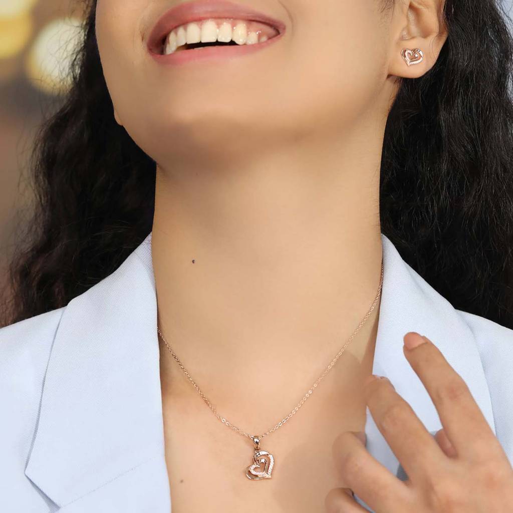 Heartfelt Radiance Cz Rose Gold-Plated 925 Sterling Silver Pendant With Chain : PEN-30106_C-RG