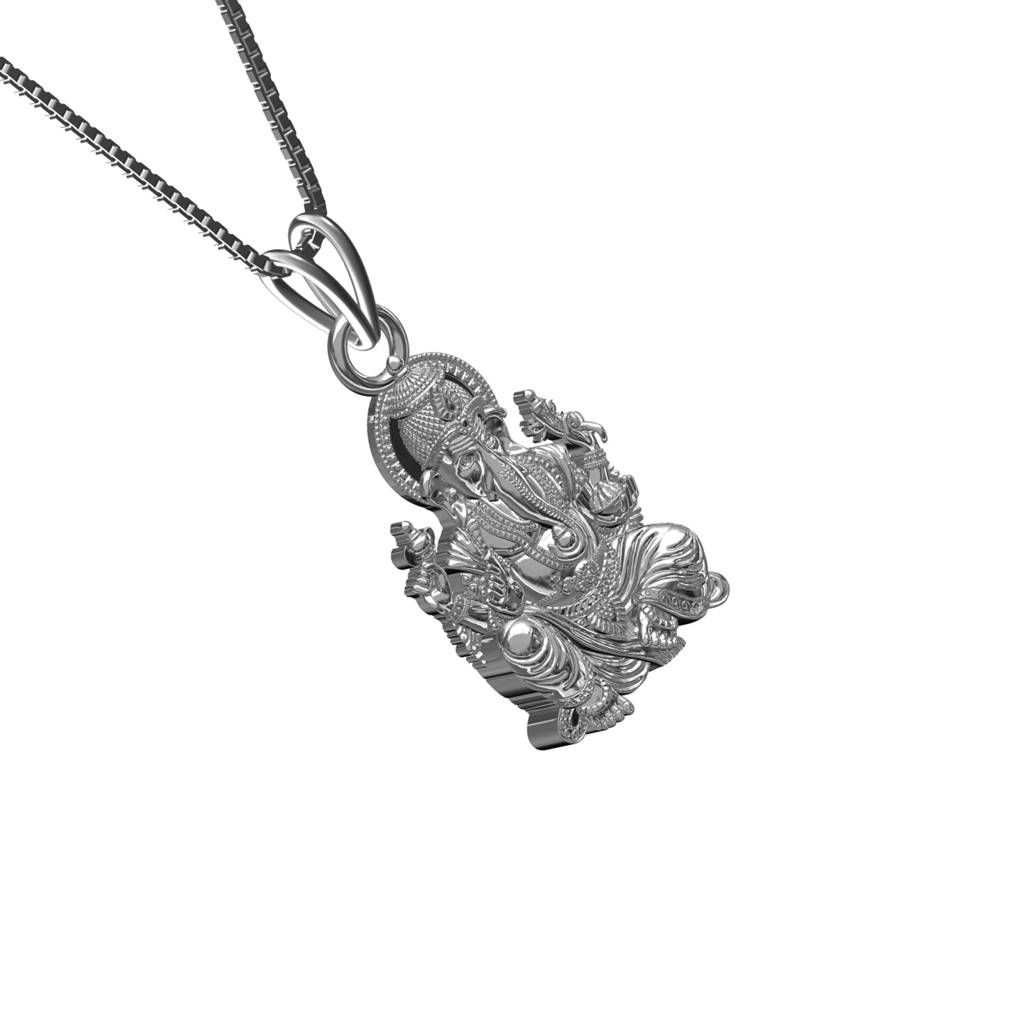 Silver God Ganesha Idol Pendant : ZLGDP-1032