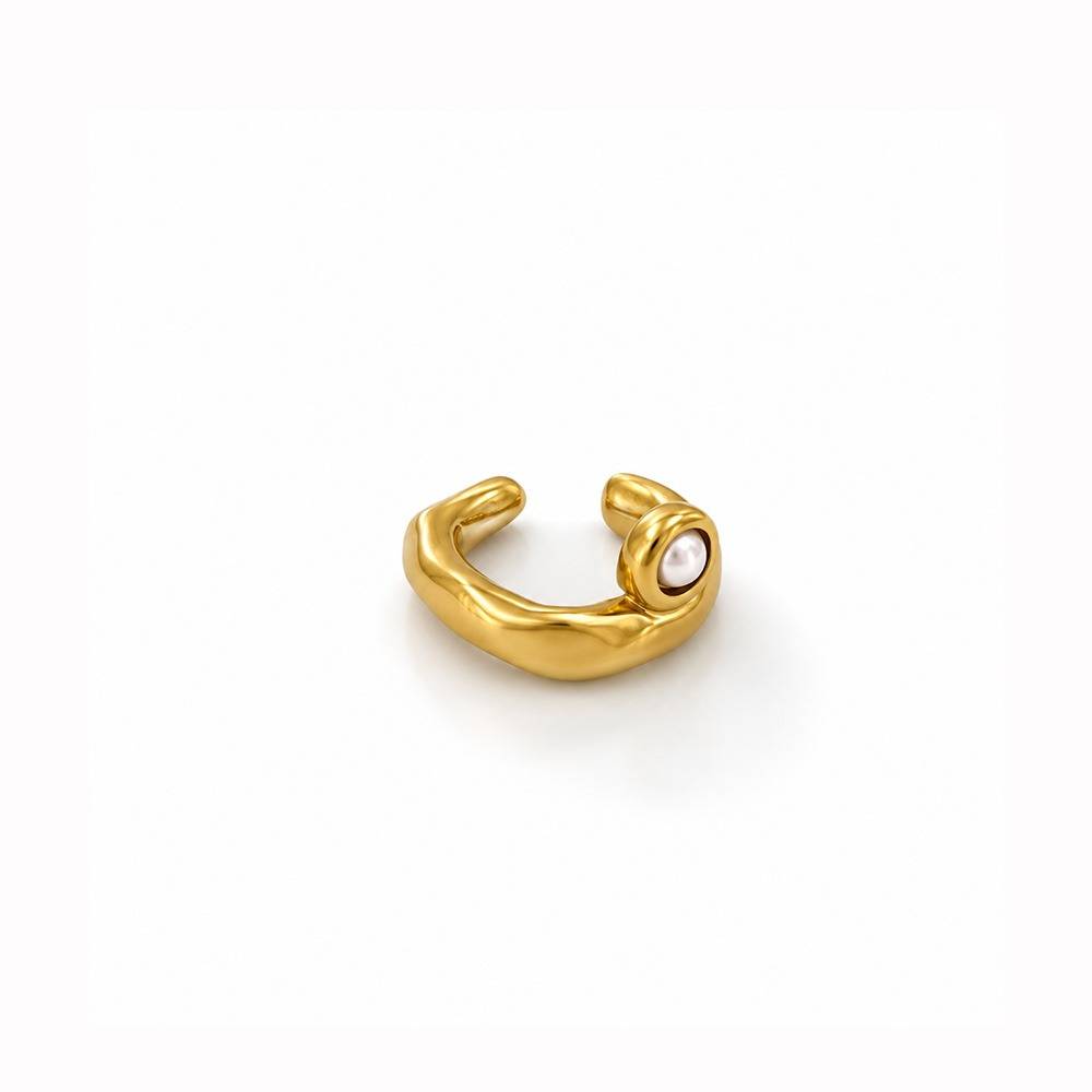 Women 18K Gold-Plated Chunky Contemporary Ear Cuff With Pearl Accent : 100061