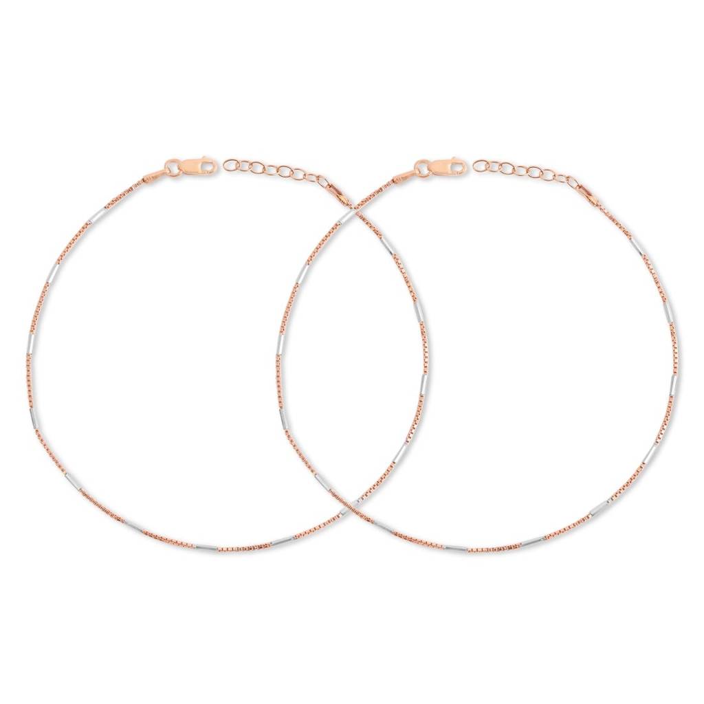 Dual Tone Elegance 925 Sterling Silver Anklet With Box Chain : ANK-60363-PAIR-RRG