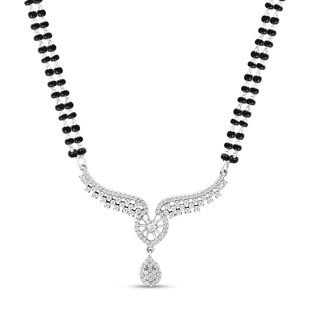 Double Layered Wings Rhodium Plated 925 Sterling Silver Mangalsutra : MGS-10092-C-R