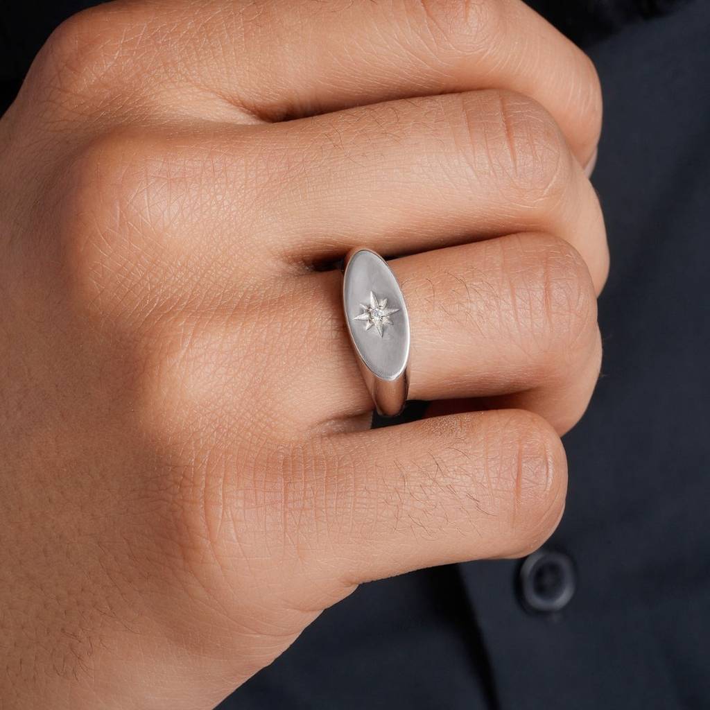 Classic Rhodium Plated 925 Sterling Silver Men'S Ring : M-RNG-40407-R