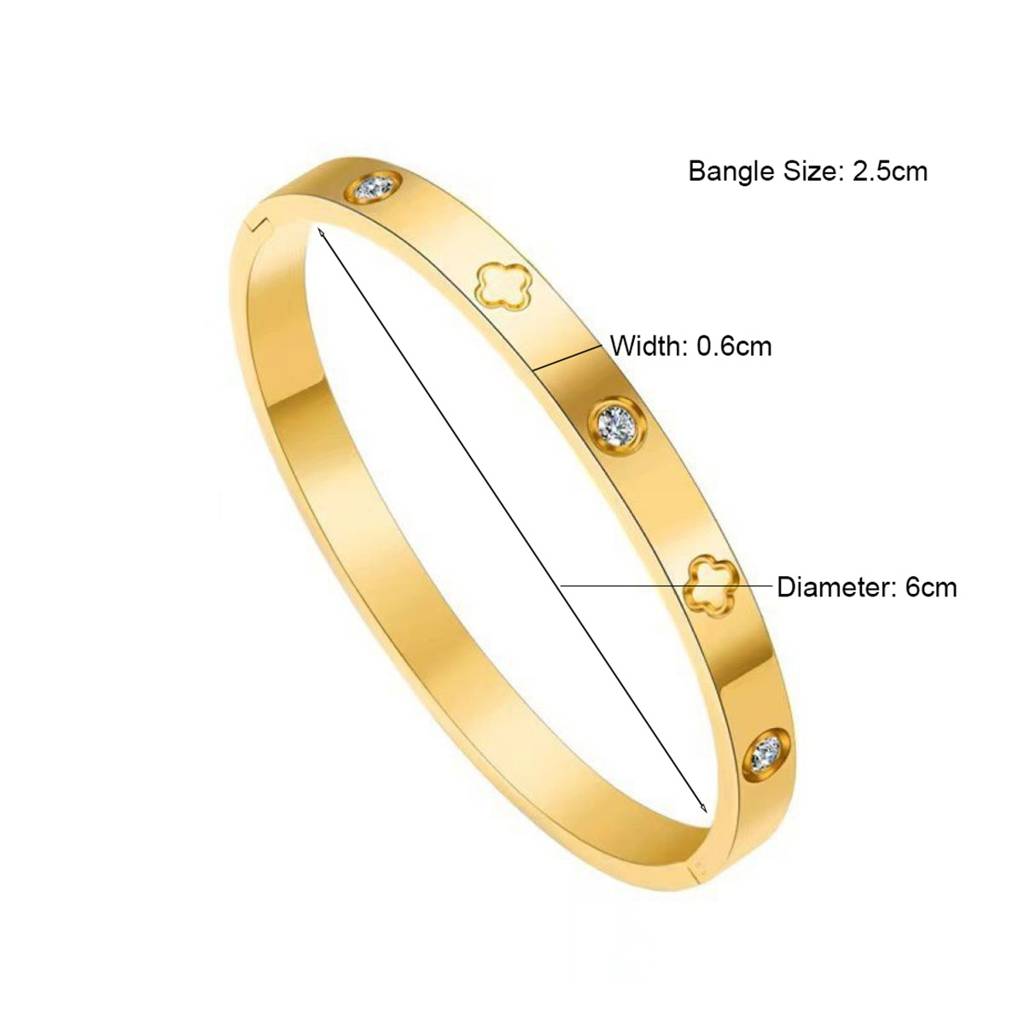 18K Plated Waterproof Anti-Tarnish Clover And Zircon  Bangle Bracelet : ASJ0125B2247G