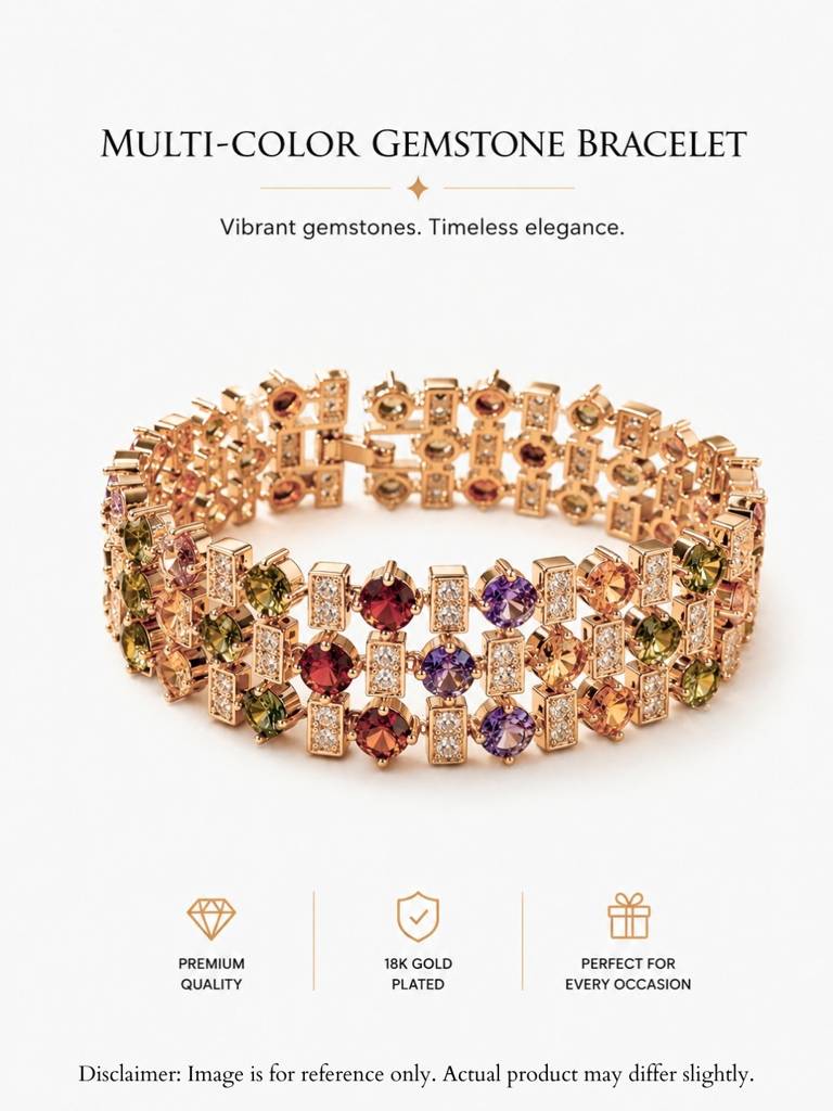 Jewel Tone Multi-Row Link Bracelet, 18K Rose Gold-Plated : S925B969MDSB