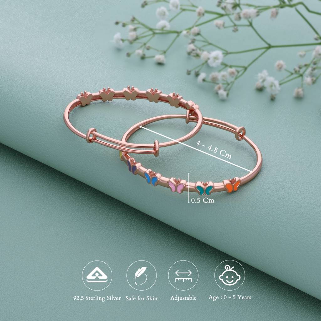 Mesmerising Buttterfly 18K Rose Gold Polish Silver Kid Bangle(0 - 5Yr) : KB-3