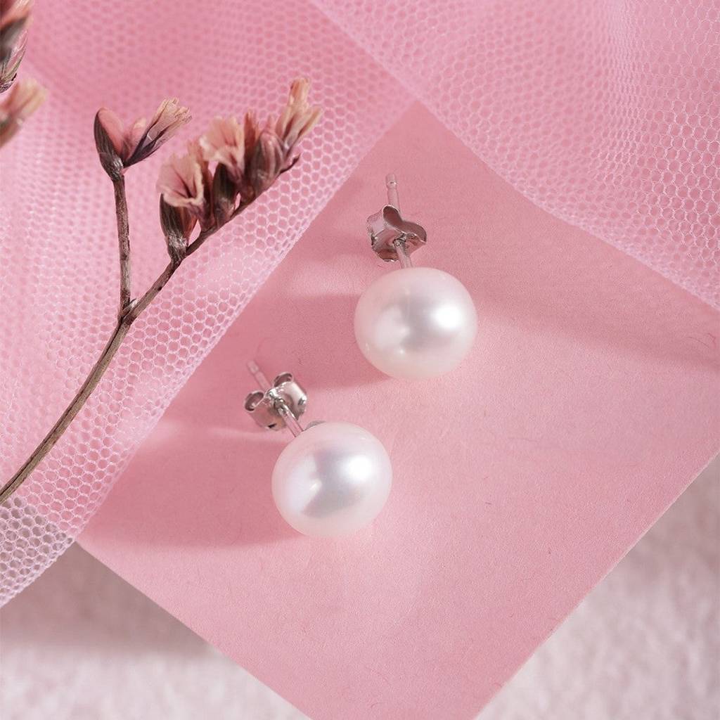 Delicate Dot Pearl 925 Silver Earrings (8Mm Pearl) : EAR-20108