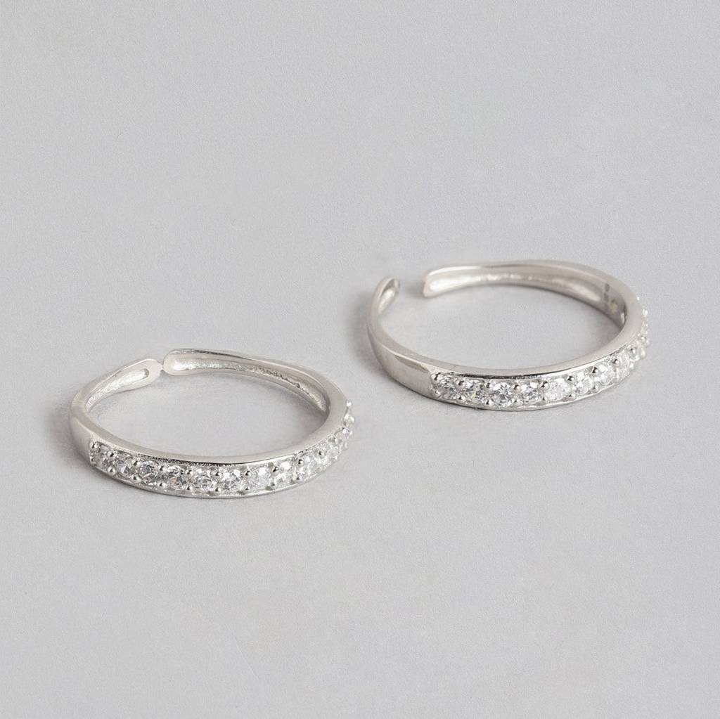 Cz Studded 925 Silver Toe Ring (Adjustable) : TOE-10042