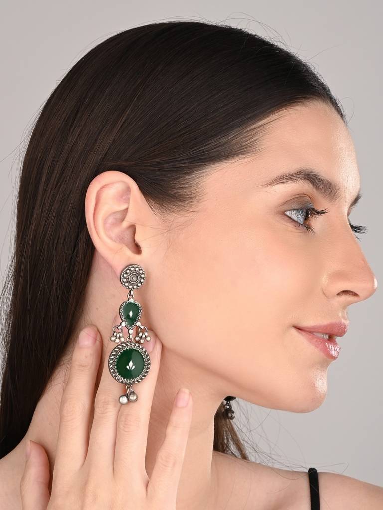 Hand-Painted Circular Drop Earrings : S24DJER320GRN