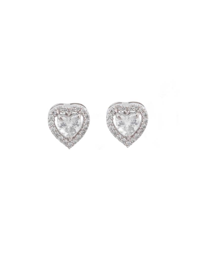 Romantic Heart-Shaped White Multiple Stone Cz Stud Earrings : ER-40023-R