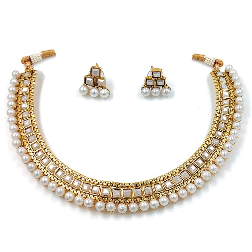 Peora Traditional Gold Plated Choker Necklace & Stud Earrings Jewellery Set For Women Girls : PF04N3391W