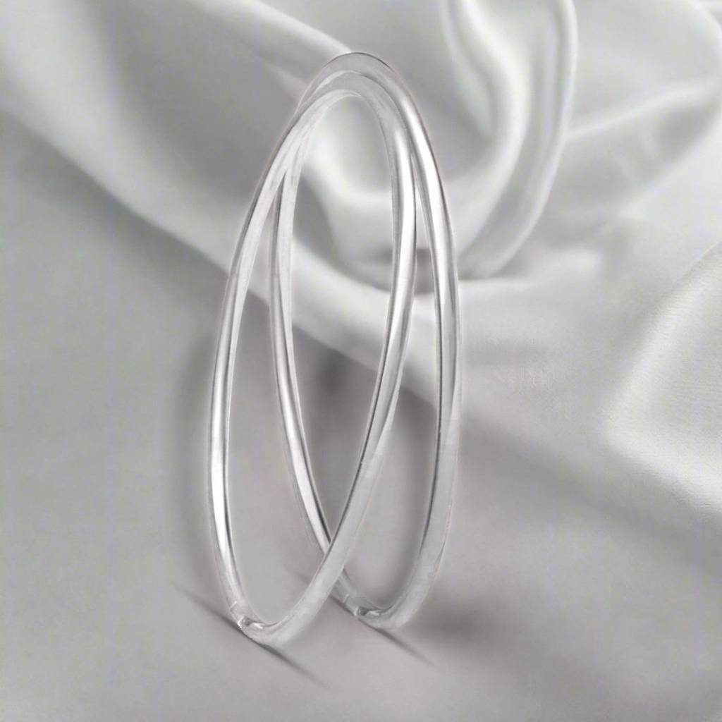 Classic Rhodium Plated 925 Sterling Silver Plain Bangle : BA-90015-ONE-2-4-R
