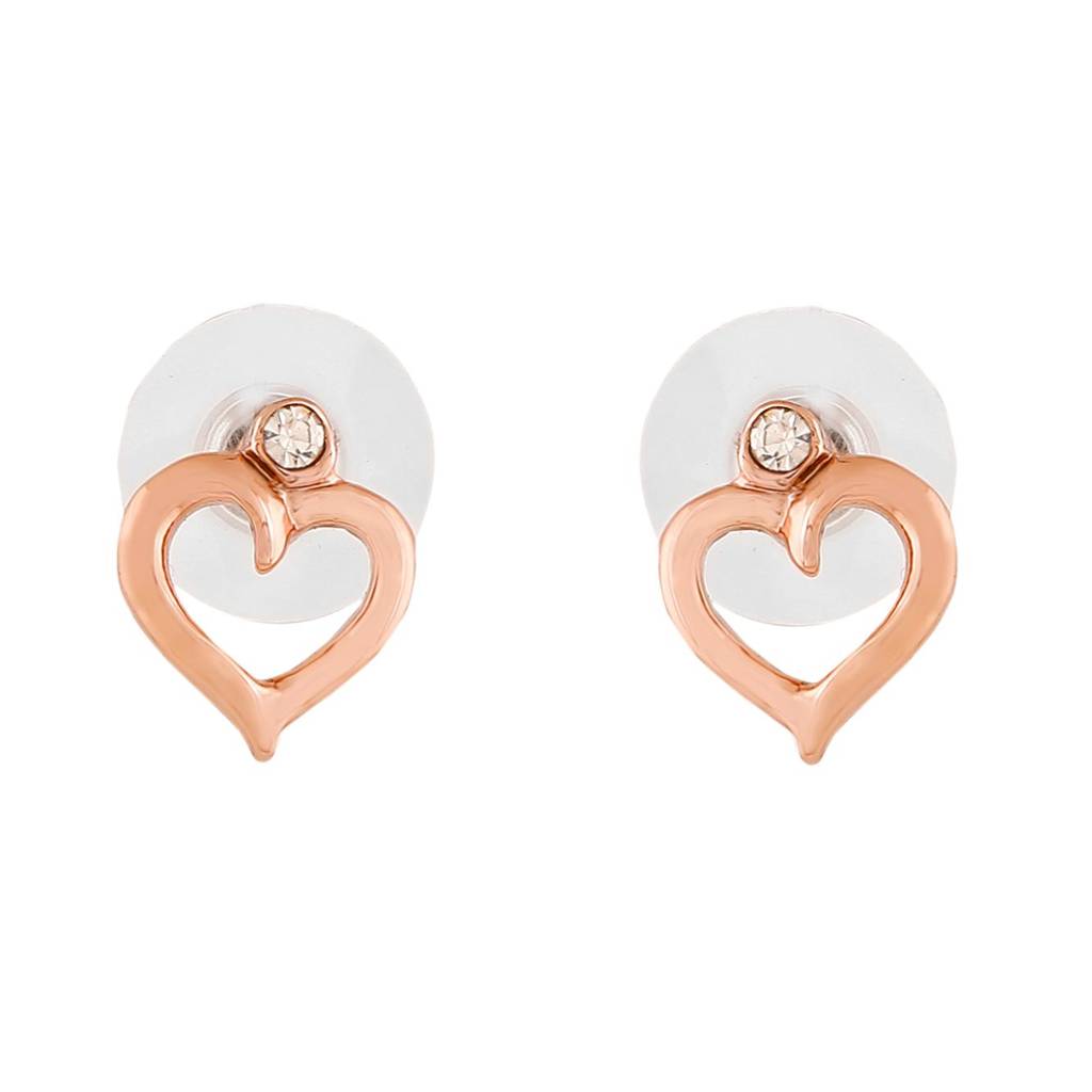 Estele Rose Gold Plated Heart Shaped Stud Earrings With Austrian Crystals For Girls & Women