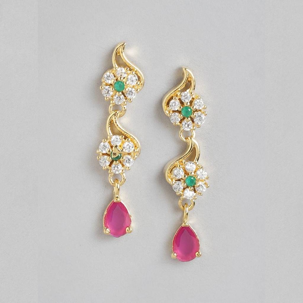 Enchanted Forest Gold Plated Drop 925 Sterling Silver Earrings : EAR-20381