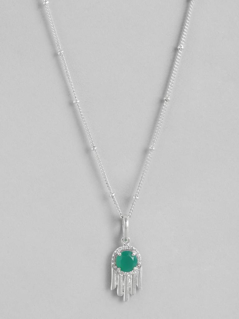 92.5 Silver Green Hamsa Necklace : U100SG006MY038