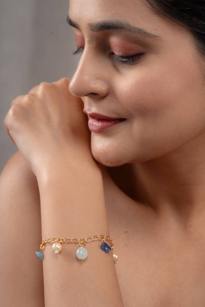 Anti-Tarnish 22Kt Gold-Plated  Blue Whisper Bracelet : BR07001